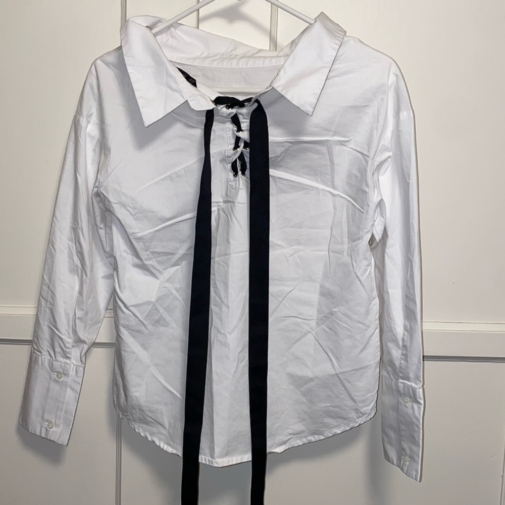 Zara XS White Tie Neck Blouse